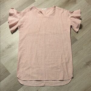 Love In Vertical Striped Sack Dress with Ruffled Sleeves